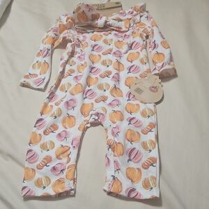 Chick Pea Orange and White with Pumpkin Print
